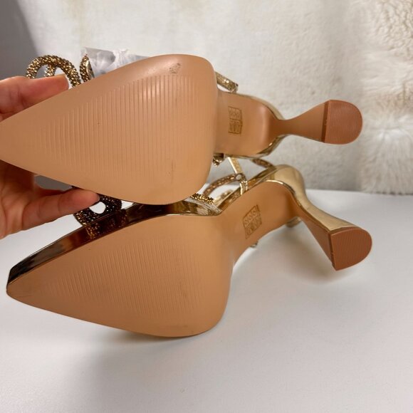 Public Desire Gold Strap Platform Heels With Embellished Bow SIZE 8 - Picture 4 of 8
